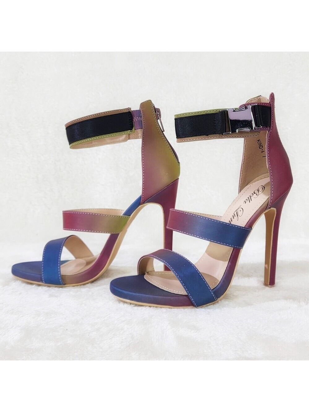 NIB Festive Colorful Reflective Triple Strap Mini Platform High Heel Shoes